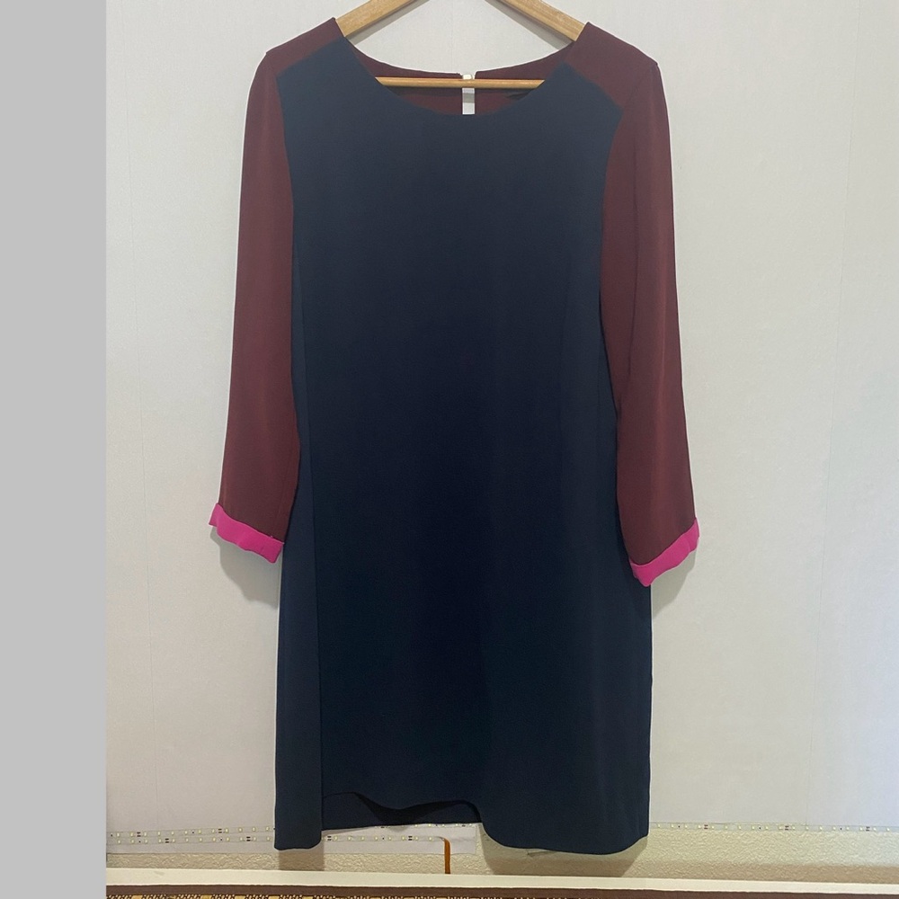 J.Crew Collection Colorblock Shift Dress‎ Navy Burgundy Preppy Size M
